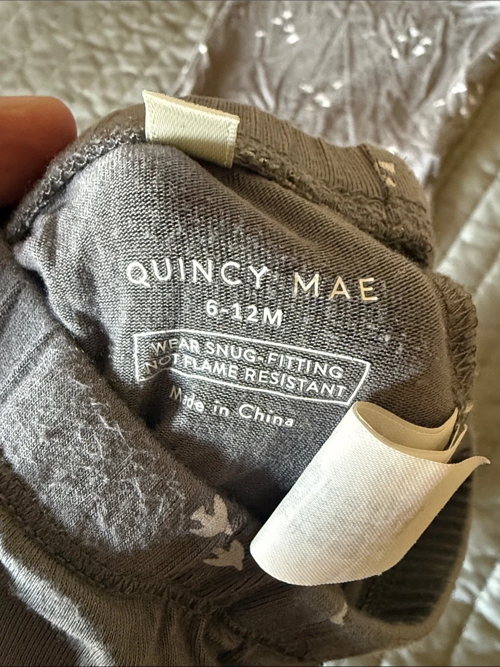 Quincy Mae Gray Pajama Set with bird Accents